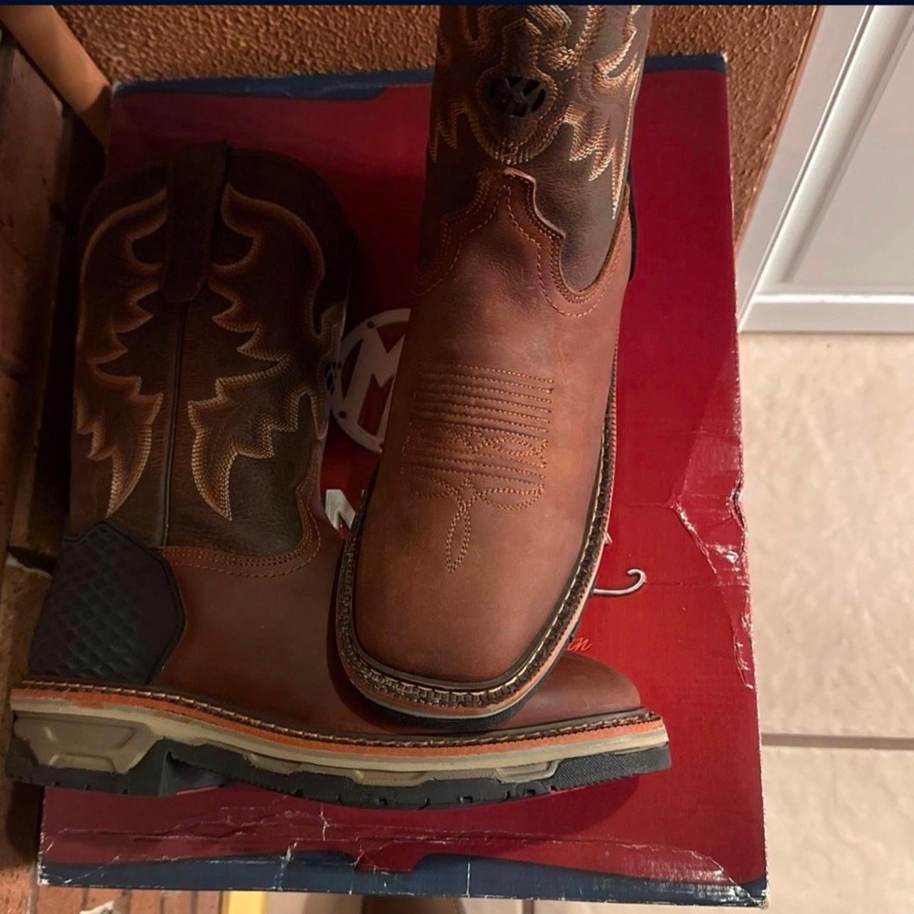 Brown Work Square Toe Boots